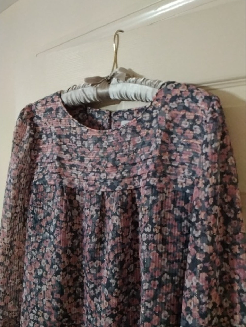 LOFT Pink and Blue Floral Long-Sleeve Blouse - Picture 2 of 7